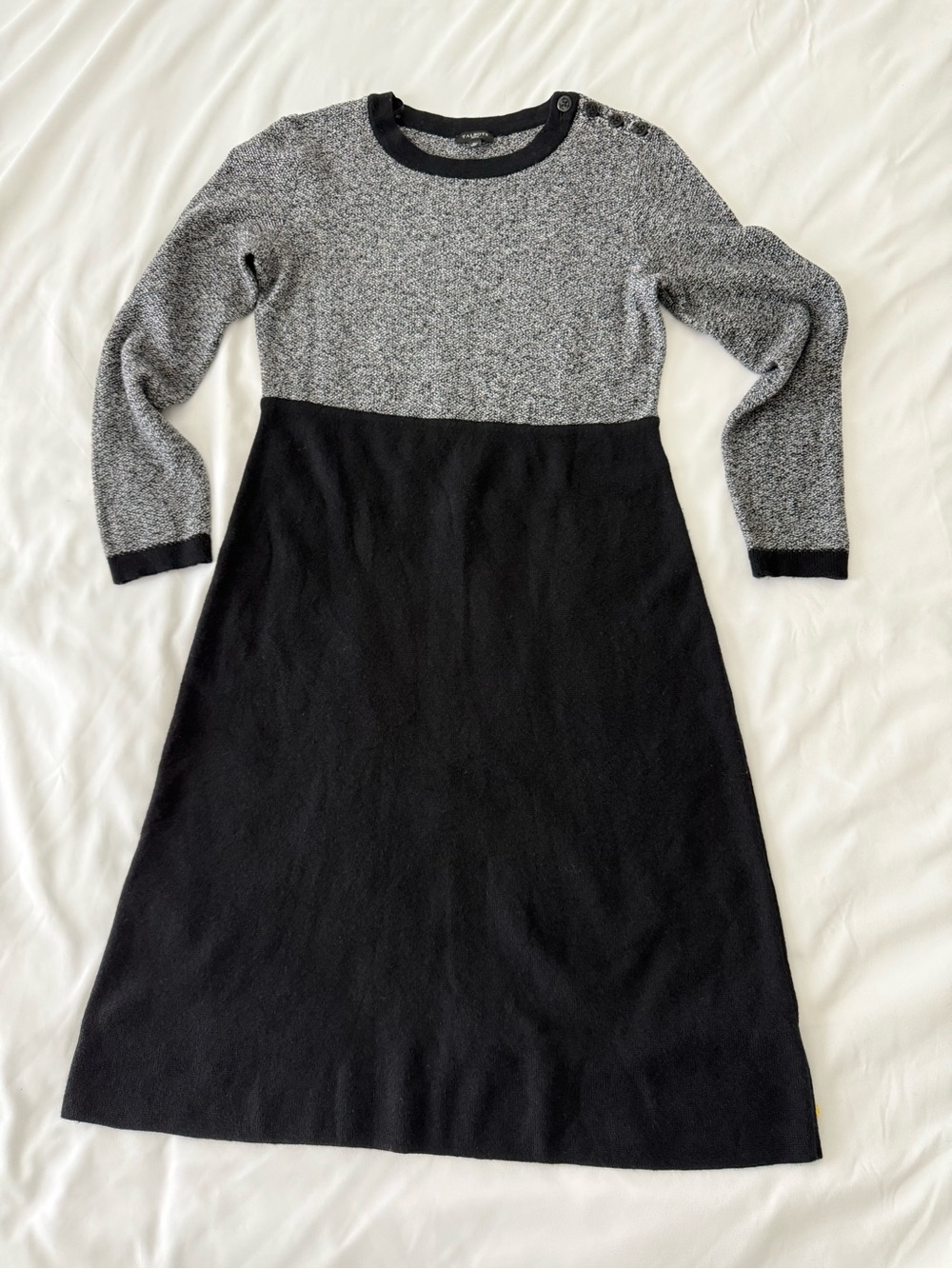 Talbots Two-Tone Knit Long Sleeve Dress - Black and Gray